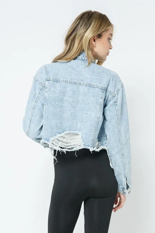 Ripped Denim Crop Jacket