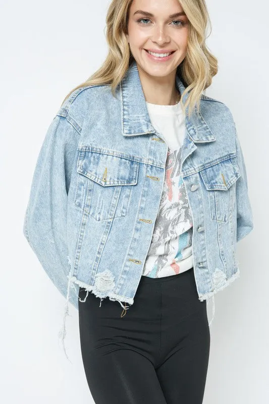 Ripped Denim Crop Jacket