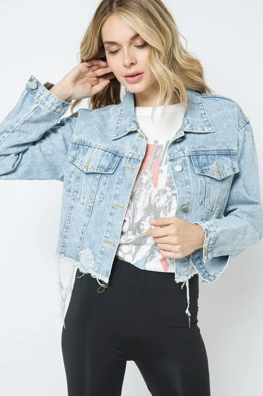 Ripped Denim Crop Jacket