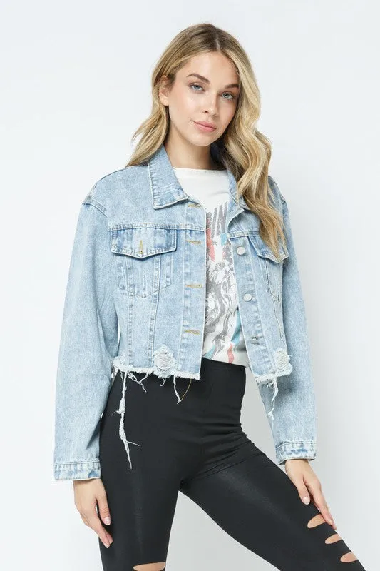 Ripped Denim Crop Jacket