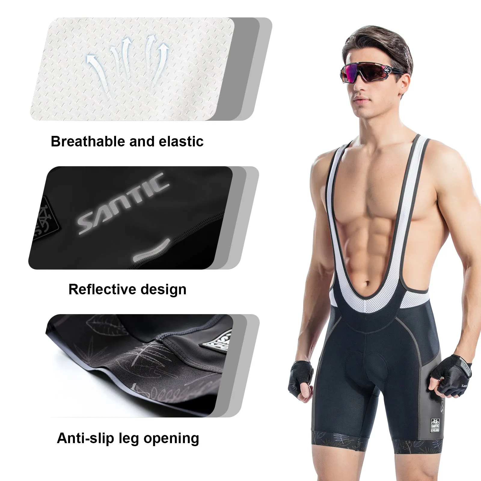 Santic Arok Grey Men Padded Cycling Bib Shorts