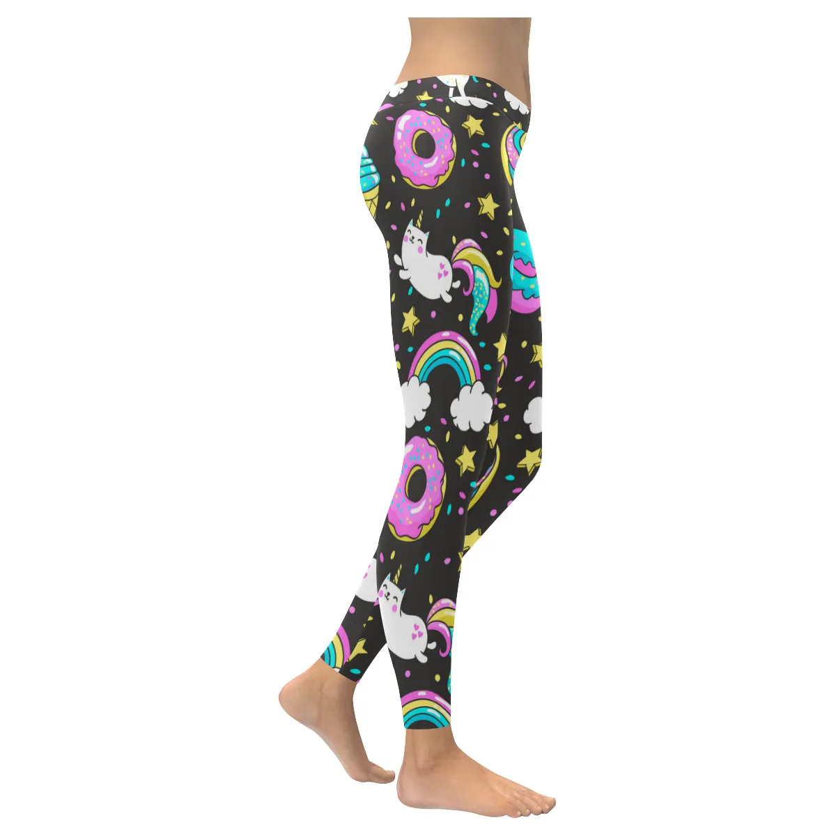 Seamless Pattern with Unicorns Donuts Rainbow Women's Low Rise Leggings (Invisible Stitch)