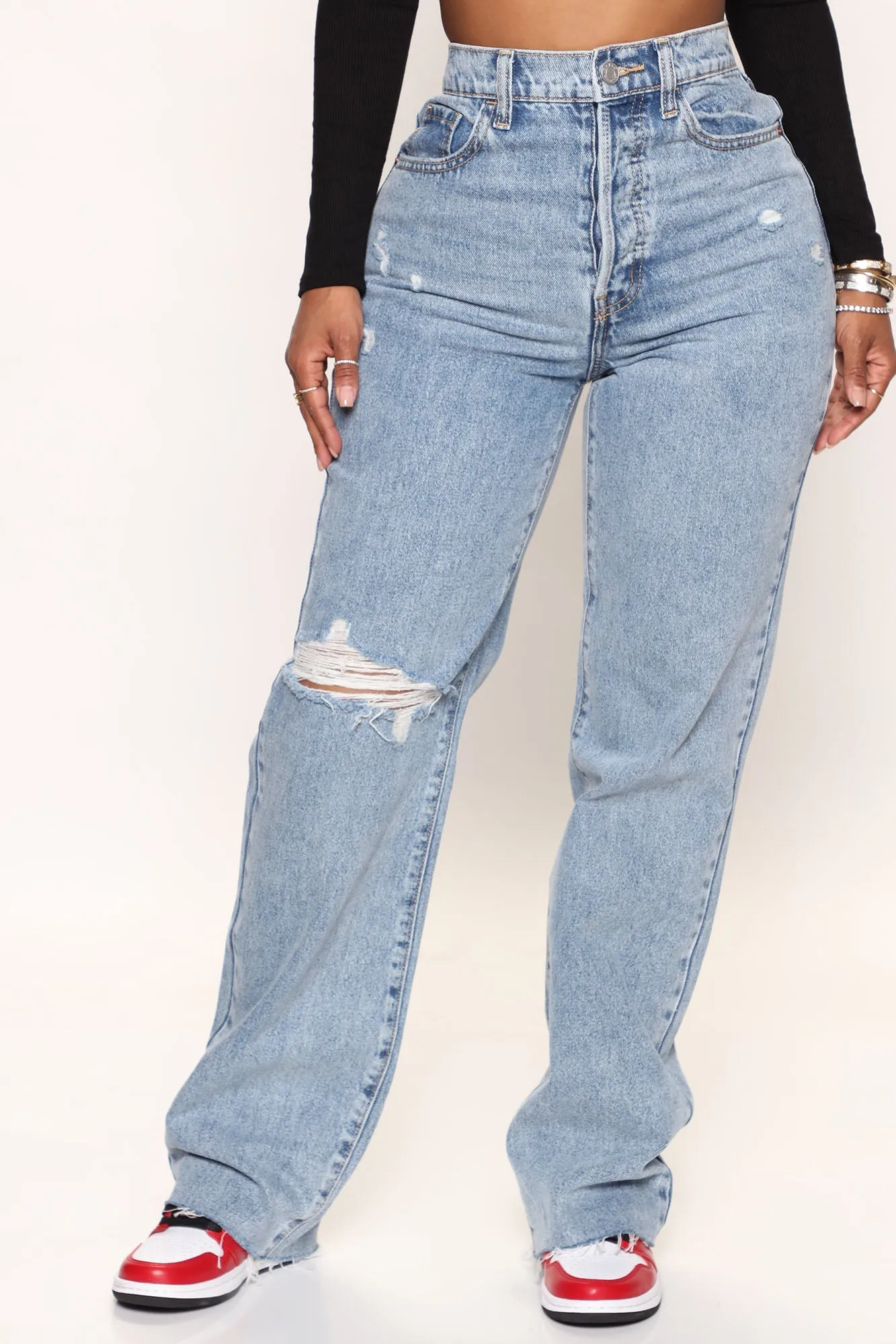 Topanga 90's Ripped Straight Leg Jeans - Medium Wash