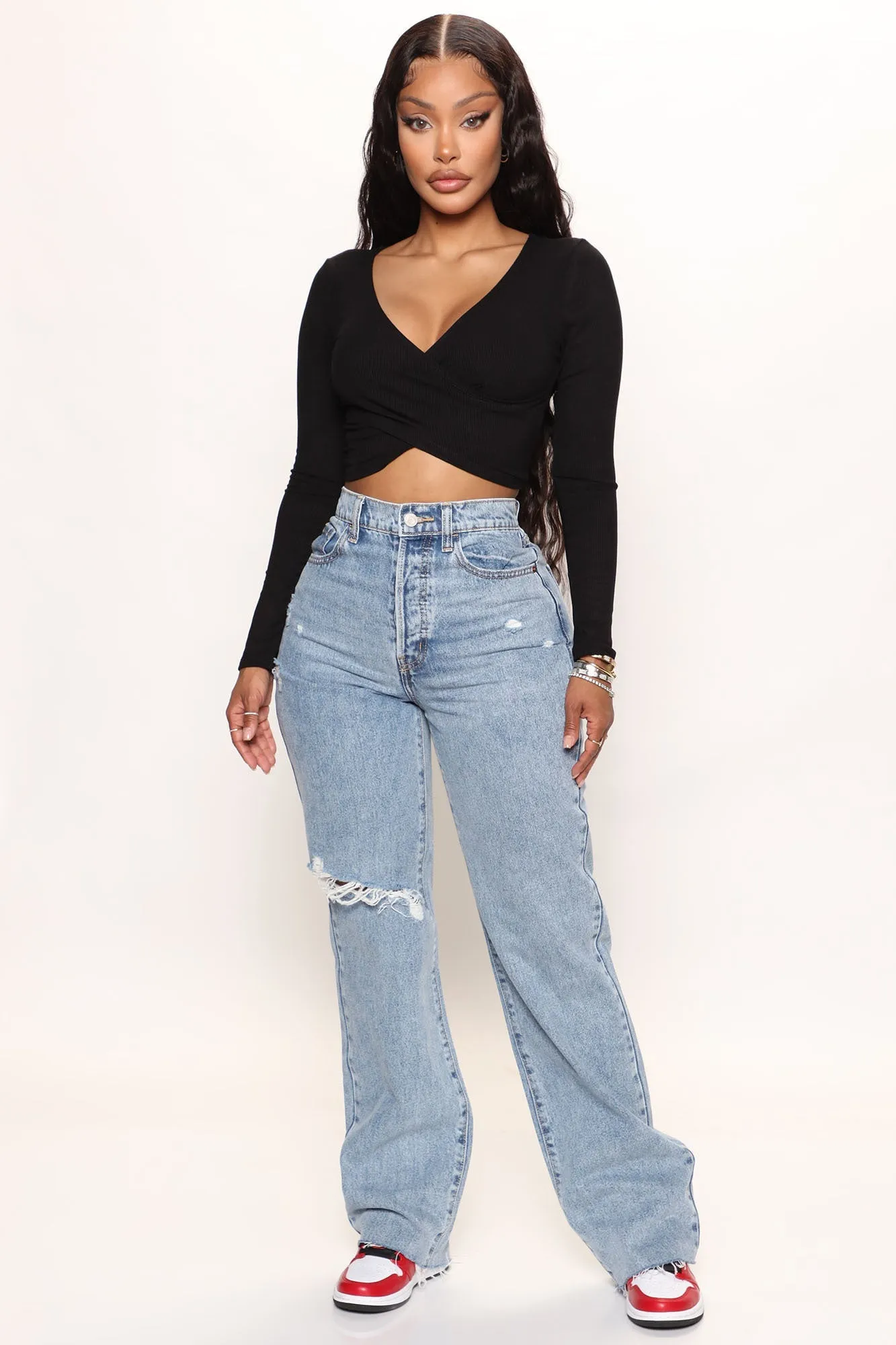 Topanga 90's Ripped Straight Leg Jeans - Medium Wash