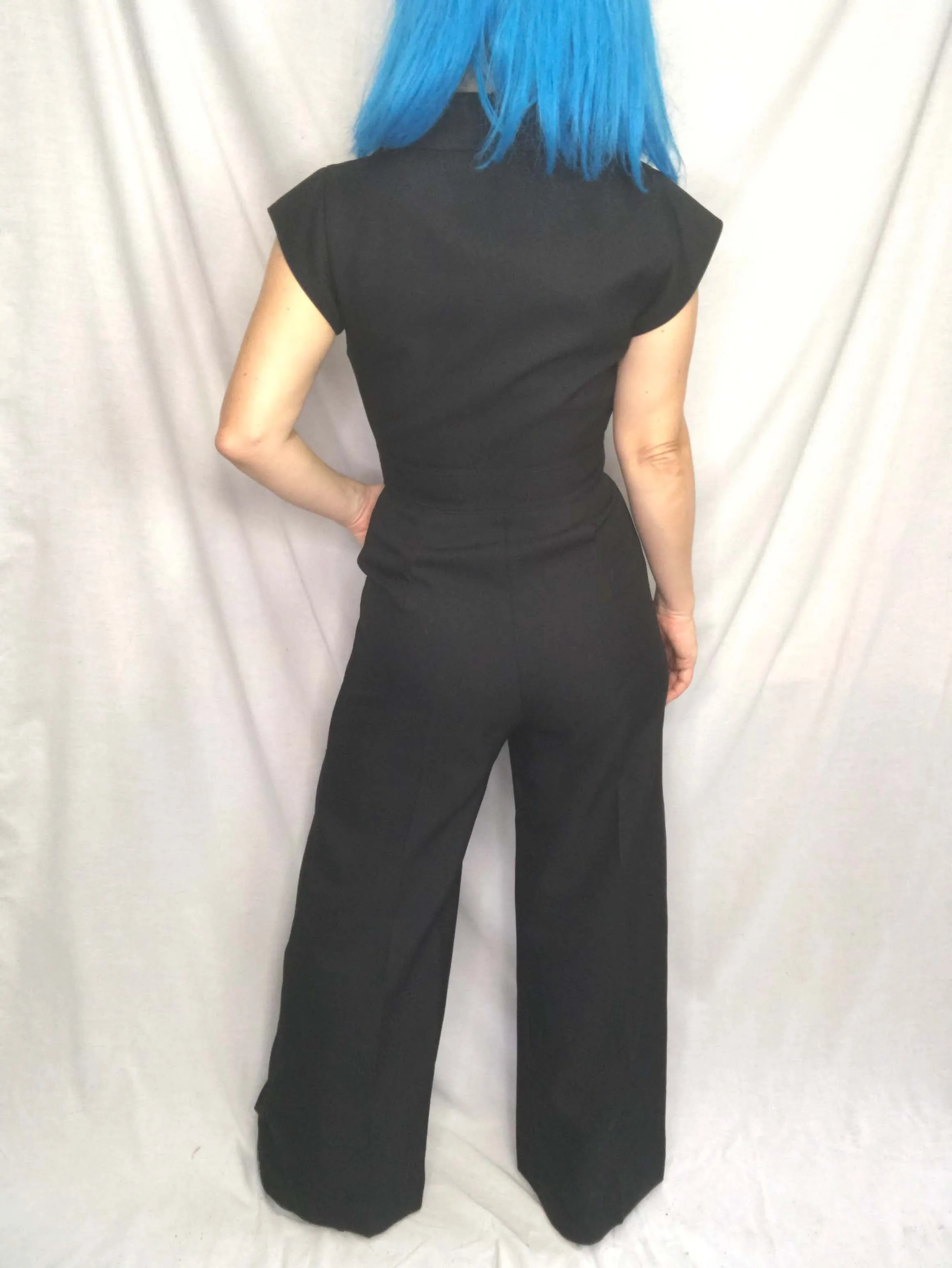 Vintage 1970s | Black Groovy Mod Disco Wide Leg Bellbottoms Jumpsuit | S