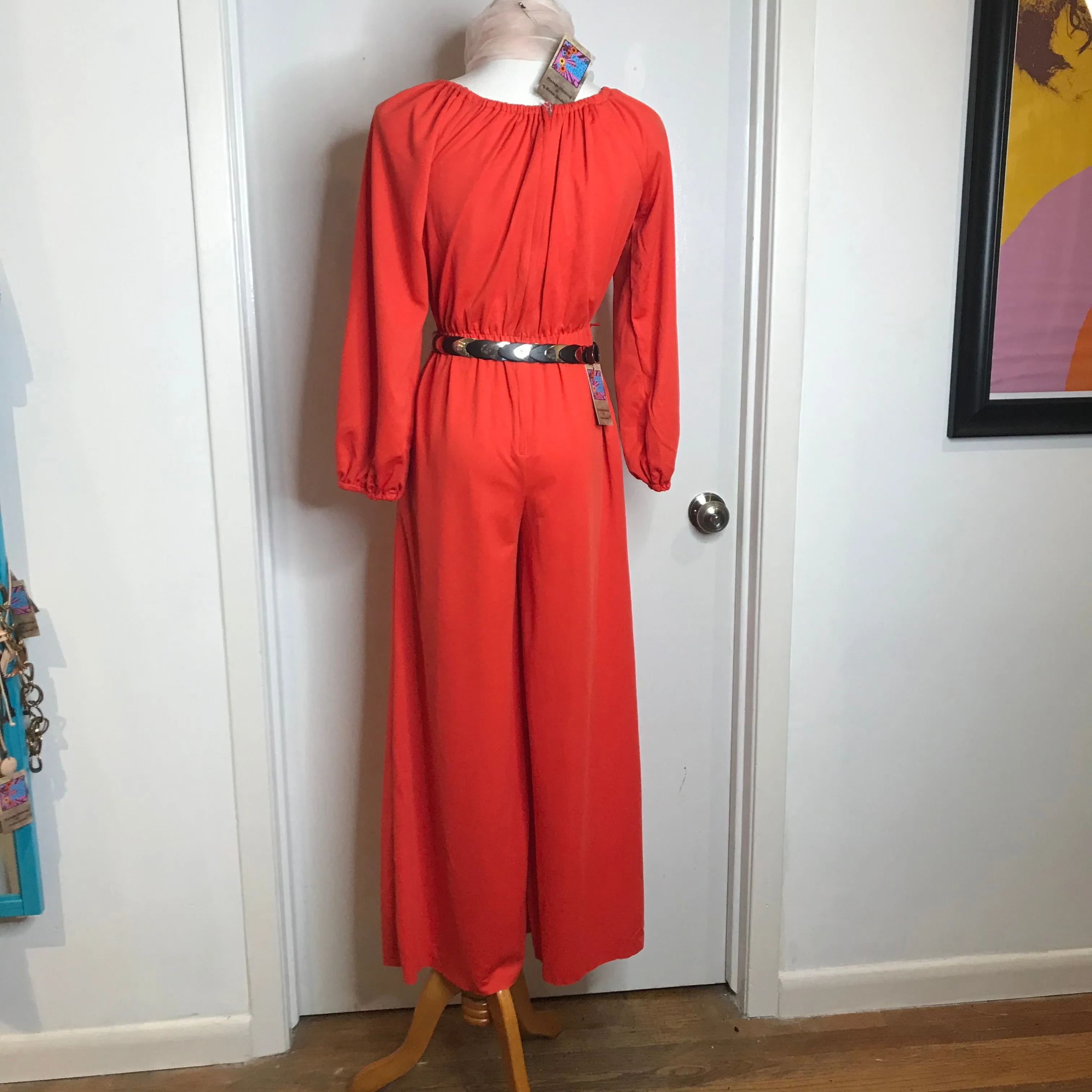 Vintage 1970s | Orange Groovy Mod Disco Wide Leg Bellbottoms Jumpsuit | S/M