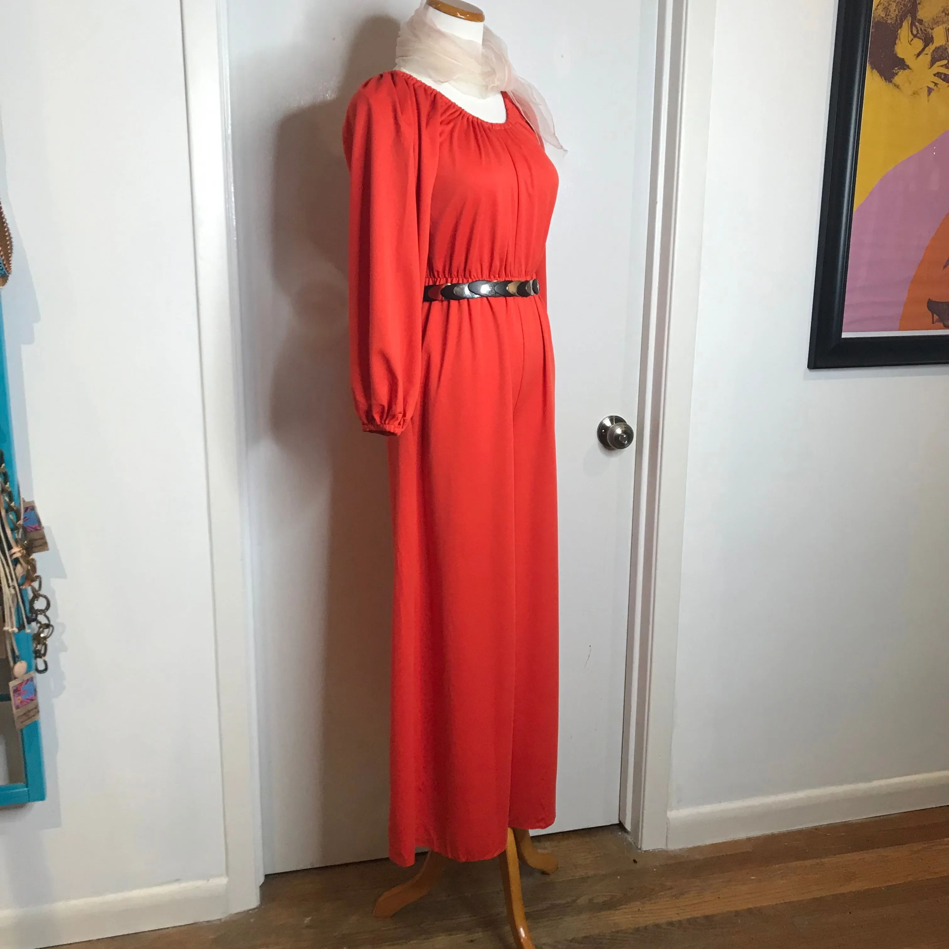 Vintage 1970s | Orange Groovy Mod Disco Wide Leg Bellbottoms Jumpsuit | S/M