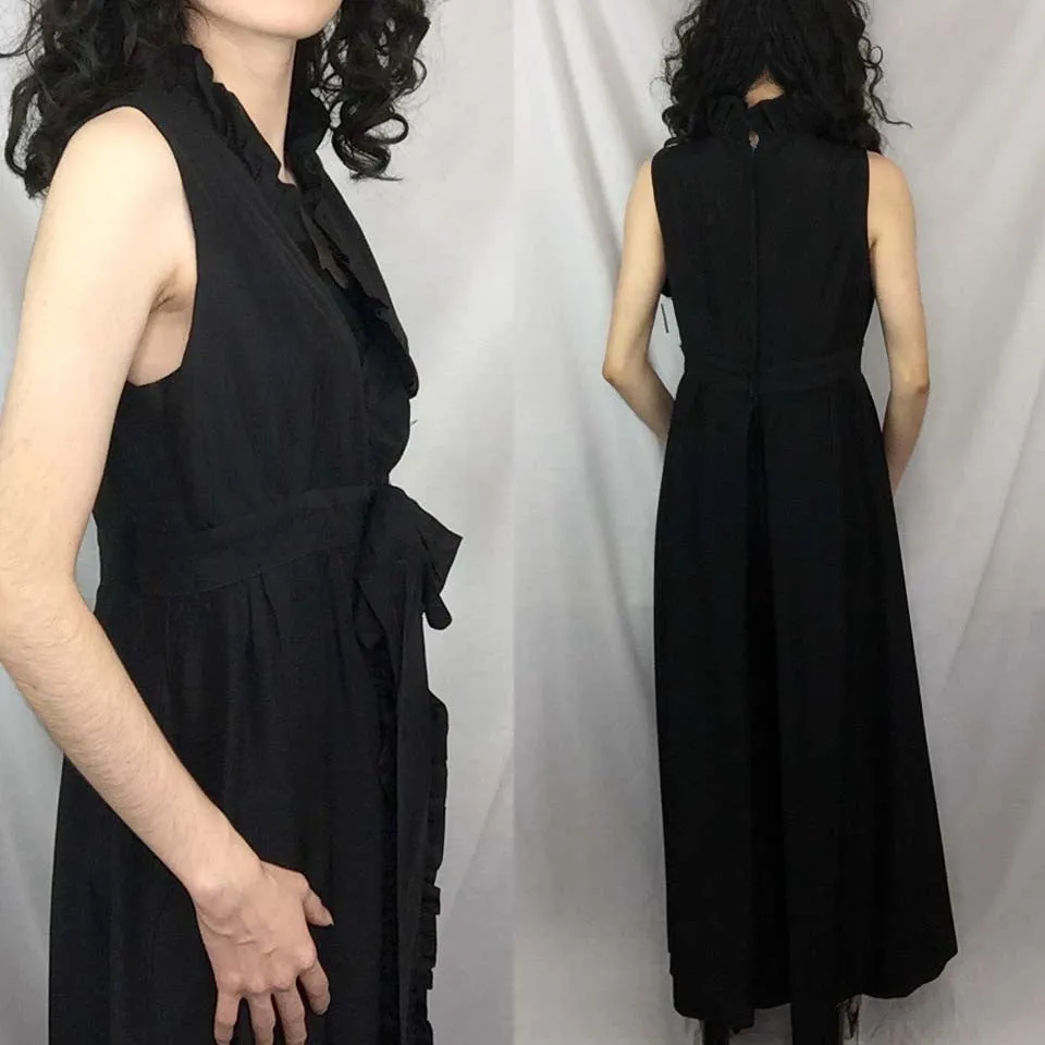 Vintage 60s 70s | Groovy Mod Disco Ruffle Bow Wide Leg Bellbottoms Jumpsuit | S